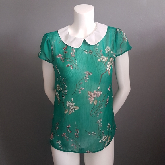 3/$35 Peter Pan Collared Chiffon Blouse - Picture 3 of 8